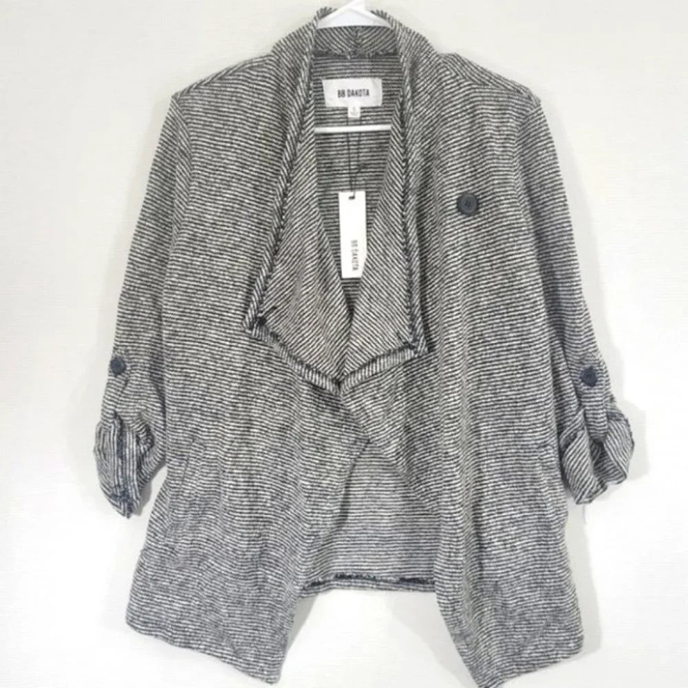 NEW BB‎ Dakota Jacket/Cardigan Size Small Gray Striped Preppy Office Career